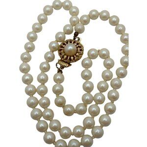 Vintage Costume Faux Pearl Necklace Gold Tone Filigree Clasp